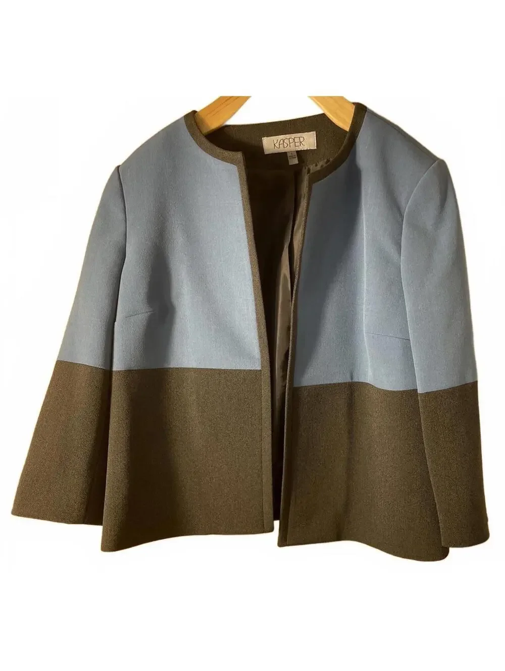 Kasper Blazer Women's Size 4 Blue Gray Brown Colorblock Normcore Career - Picture 1 of 7